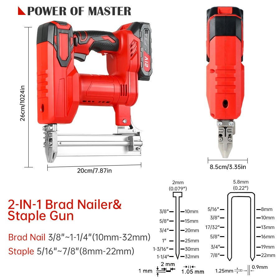 Nail Gun Brad - コードレスネイルガン X-F32/9022、2-in-1 ブラッドフィニッシュネイラー