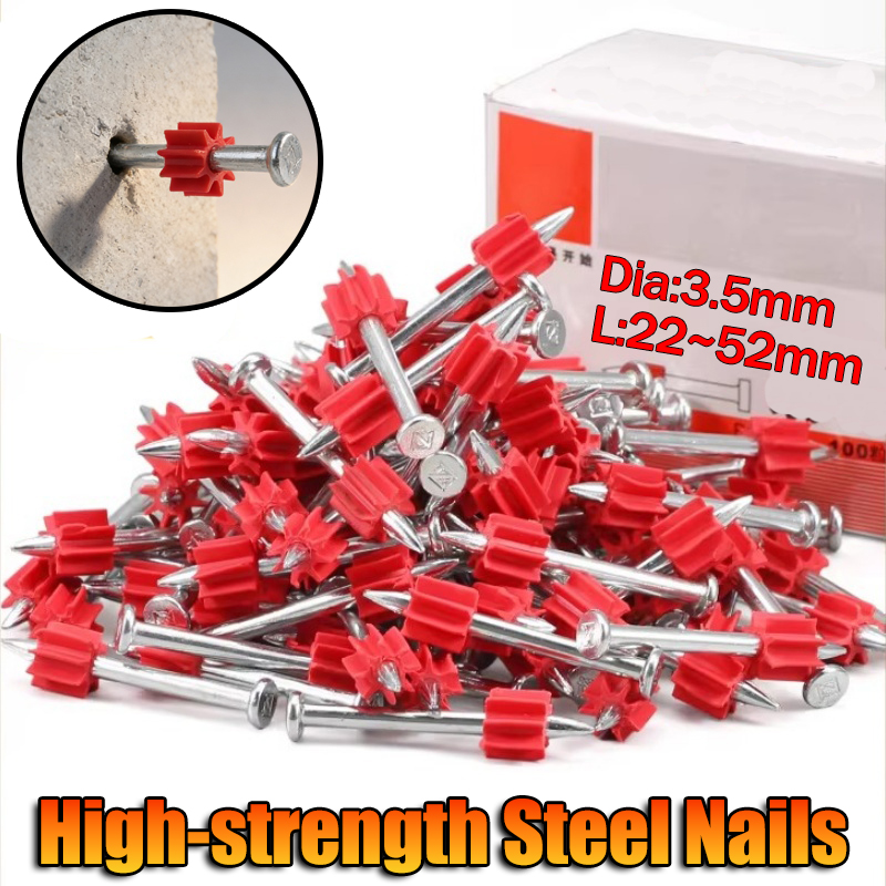 Nail Gun Brad - 直径3.5mm硬化セメント釘 フラットヘッド高炭素鋼コンクリート釘 100本入り 長さ22～52mm 壁固定用 広告用釘打ち機用