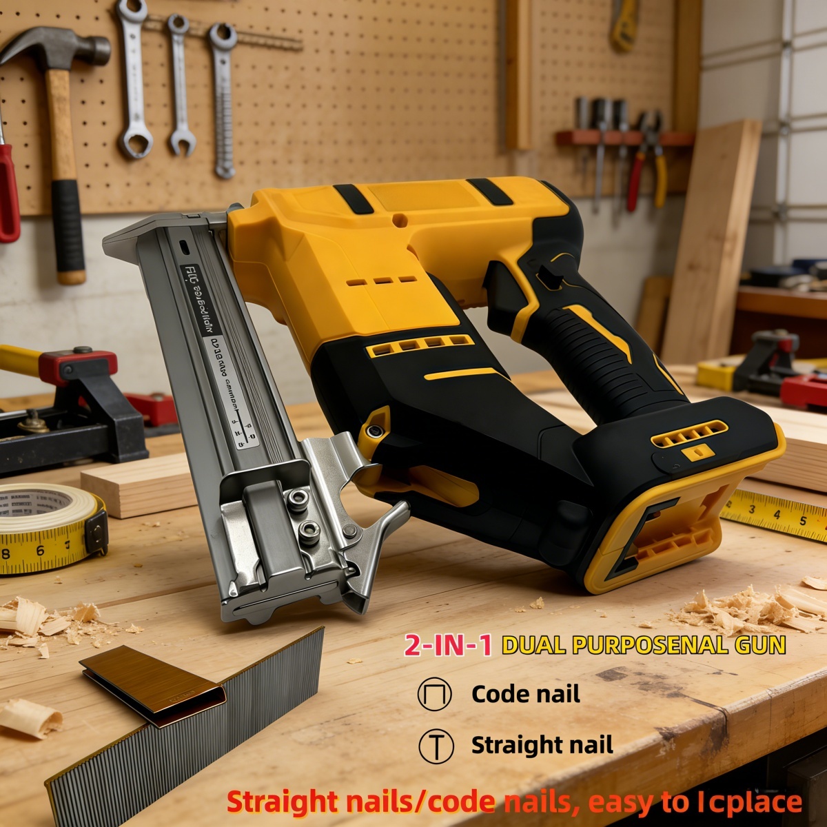 Nail Gun Brad - 2-IN-1 ブラシレスコードレスブラッドネイルガン ストレート＆N字型釘 木工用釘打ち機 DeWALT 20V