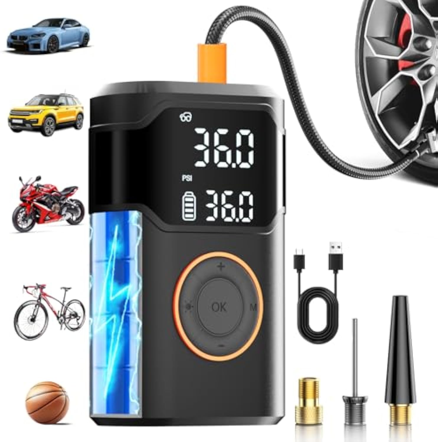 Air Compressor Mini - 自動充電式電動ミニデジタルワイヤレスポータブルコードレスタイヤインフレーターカーエアポンプコンプレッサータイヤインフレーター