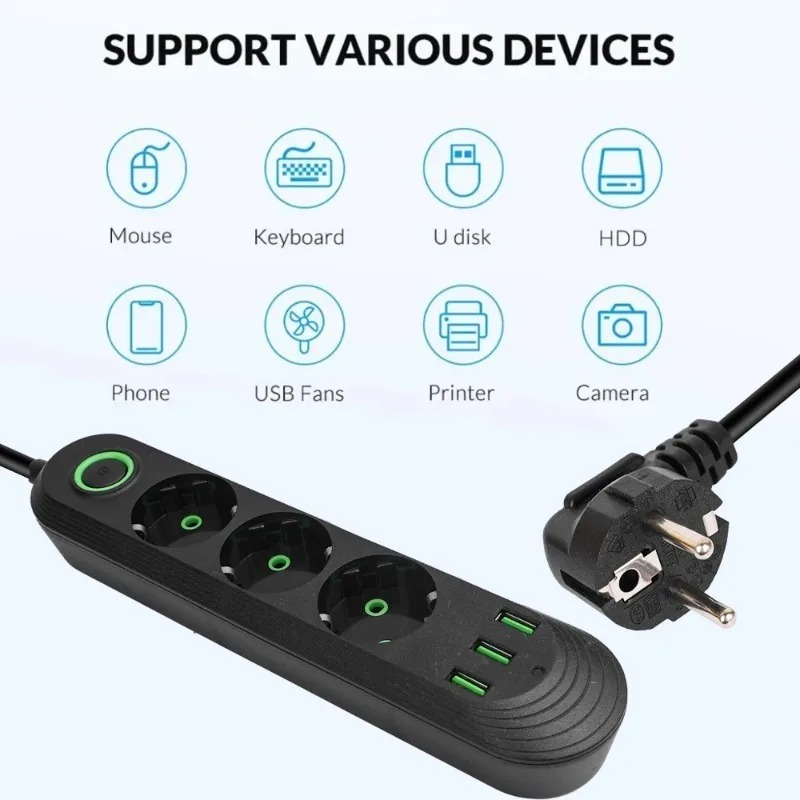 EUプラグACコンセント2500Wマルチポート電源タップ、3 - Power Tools Extension のレビューと価格